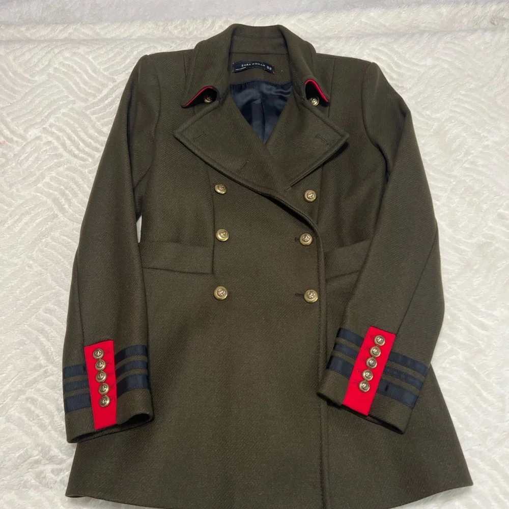 Zara Woman Olive Military Double-Breasted Blazer Jacket XS | Excellent Condition - Picture 2 of 13